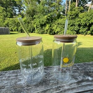 Glass Tumbler Set with Bamboo Lids and Straws